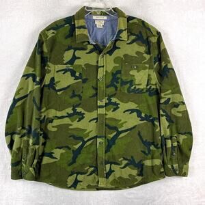 LL Bean Shirt Mens XL Green Camo Fleece Flannel Preppy Outdoors Hiking
